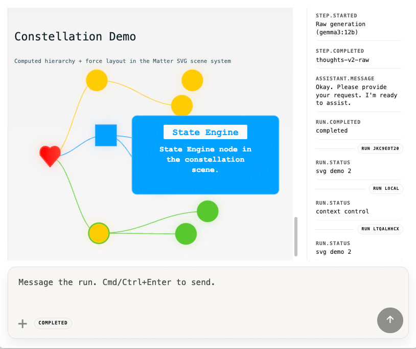 Constellation scene interface shown inside a personal chat app